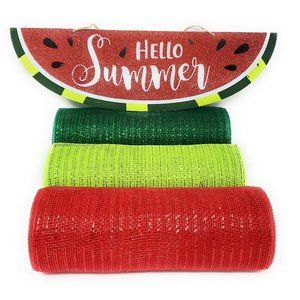 Hello Summer Watermelon Decorative Wreath Kit (10" Deco Mesh in Rind Green, Vine